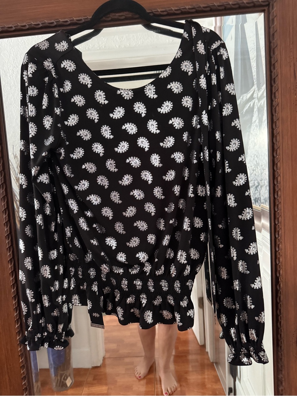 MICHAEL Michael Kors Black Top with Silver Paisley Detailing
